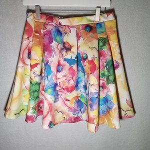 Multicolored FLoral Pattern ROMEO & JULIET Pleated Flared Skirt Large